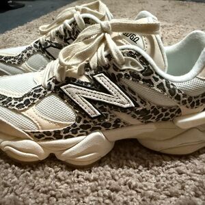 New Balance Cream and Leopard Print Athletic Shoes